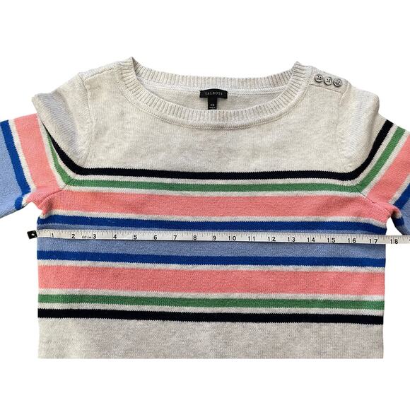 Talbots Sweater Womens XS Gray w/ Black Blue Pink Green Stripes Shoulder Buttons - Picture 5 of 8